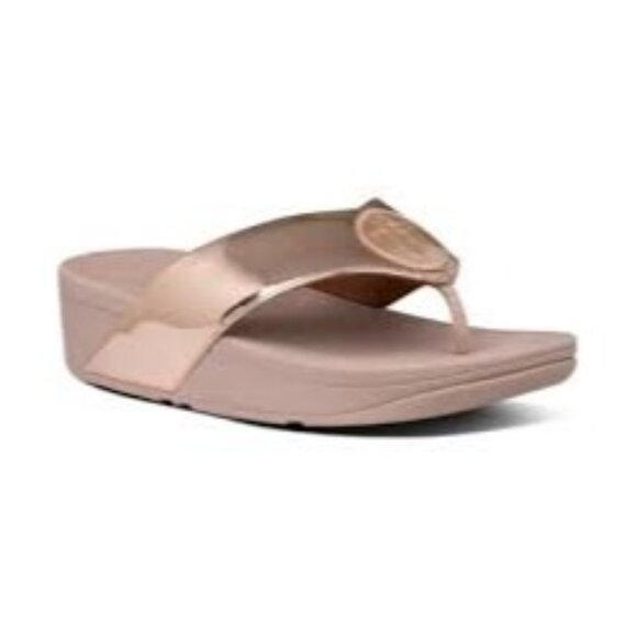 Fitflop Demelza Logo Toe-Thong Sandals Metallic Gold Leather Sandals 7 Cushioned - Picture 1 of 12